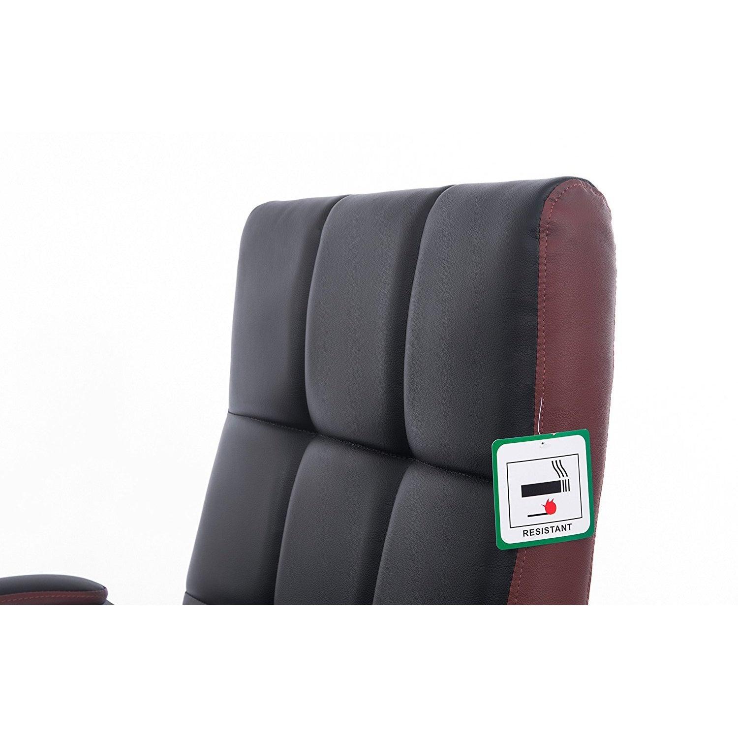 Waffle Contrasting Panels High Back PU Leather Swivel Executive Office Chair, Black & Brown