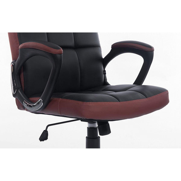 Waffle Contrasting Panels High Back PU Leather Swivel Executive Office Chair, Black & Brown - daals