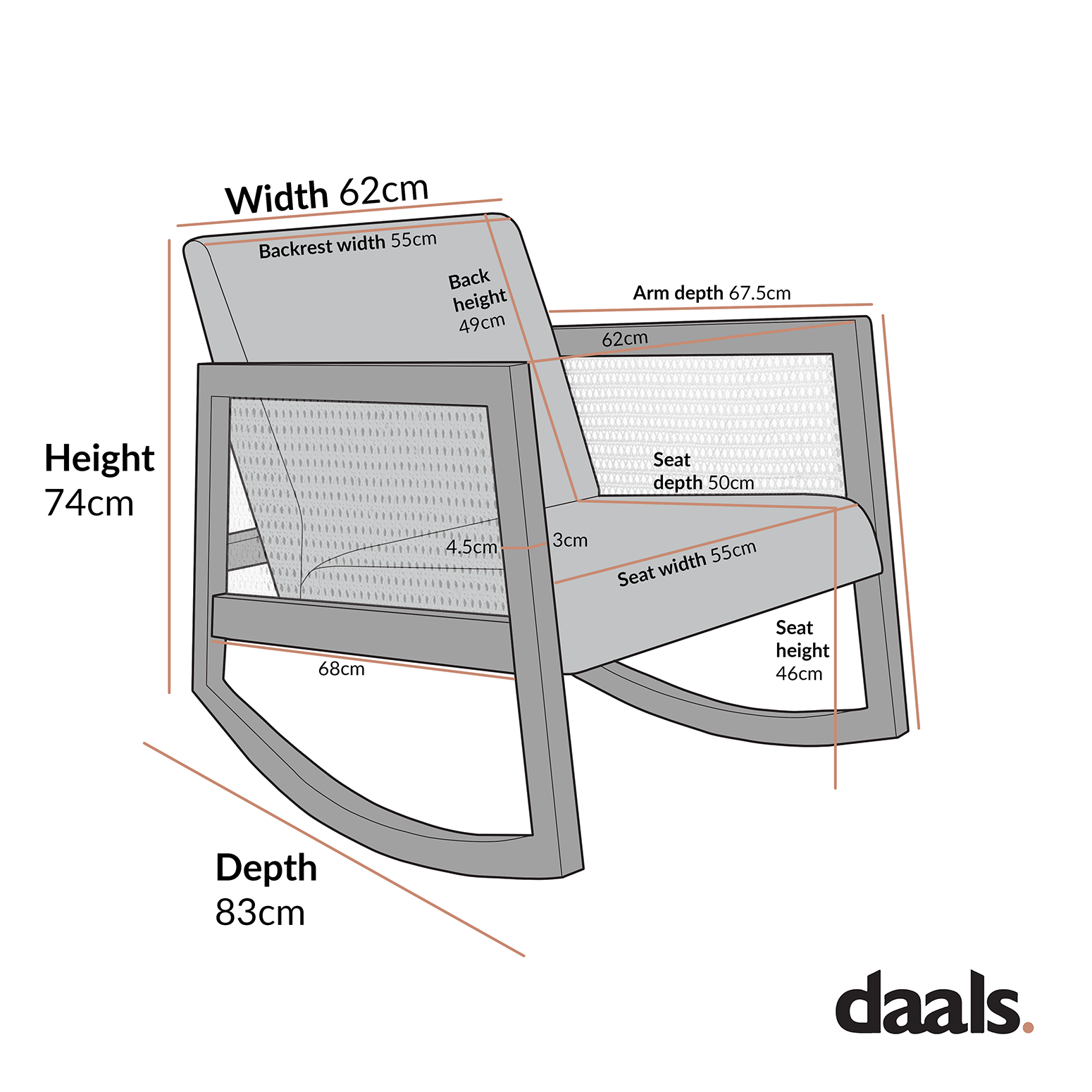 Fyne Sage Striped Linen Blend Natural Oak Armchair with Rattan Armrests