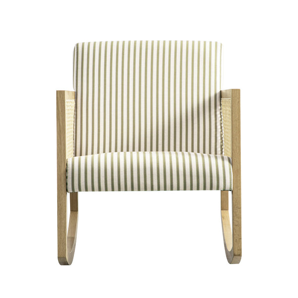 Fyne Sage Striped Linen Blend Natural Oak Armchair with Rattan Armrests