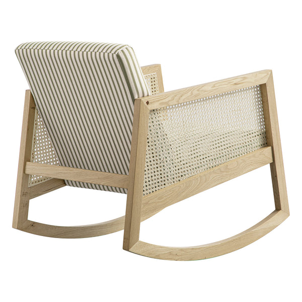 Fyne Sage Striped Linen Blend Natural Oak Armchair with Rattan Armrests