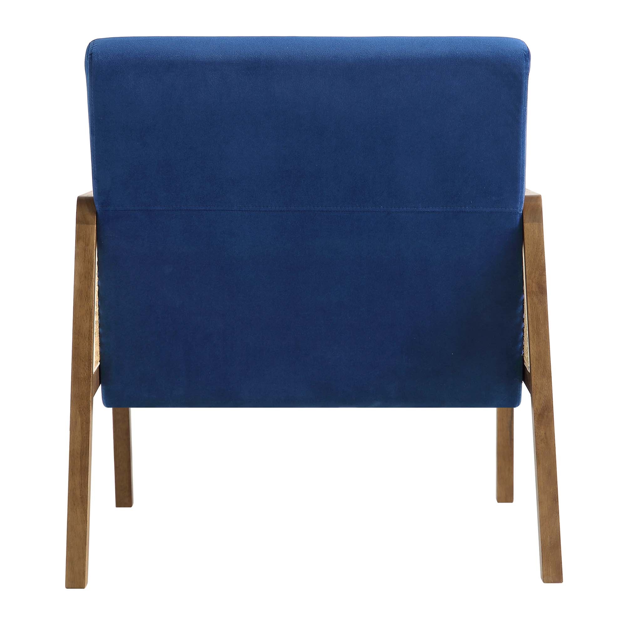 Fyne Navy Blue Velvet Walnut Frame Rattan Armchair
