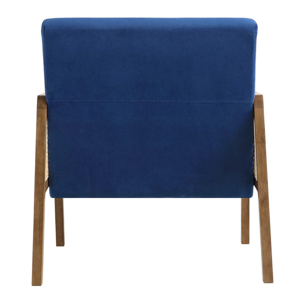 Fyne Navy Blue Velvet Walnut Frame Rattan Armchair