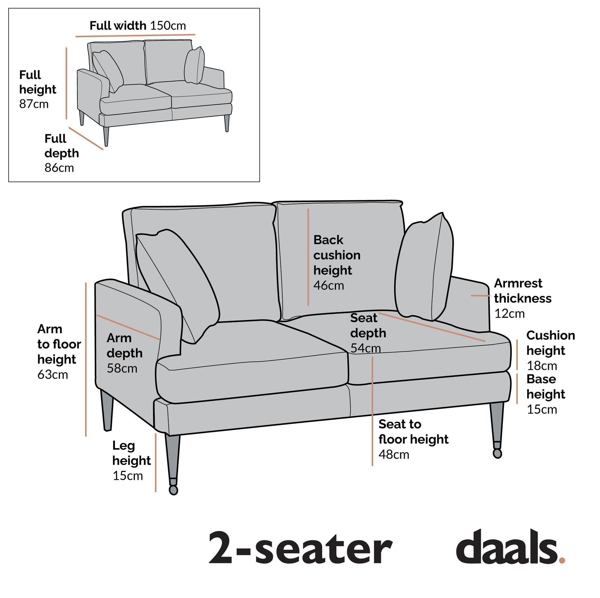 Brigette 2-Seater Beige Velvet Sofa with Antique Brass Castor Legs