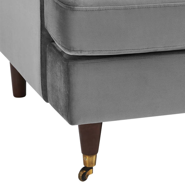 Brigette 3 Seater Grey Velvet Sofa with Antique Brass Castor Legs