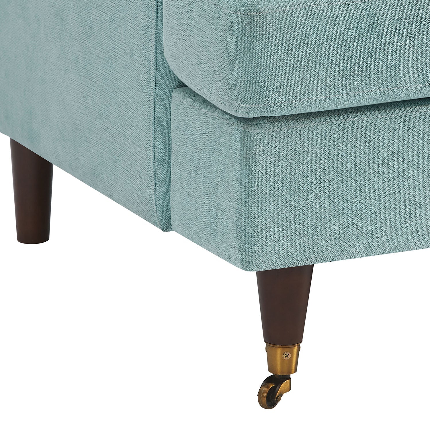 Brigette 3-Seater Mint Soft Brushed Sofa with Antique Brass Castor Legs