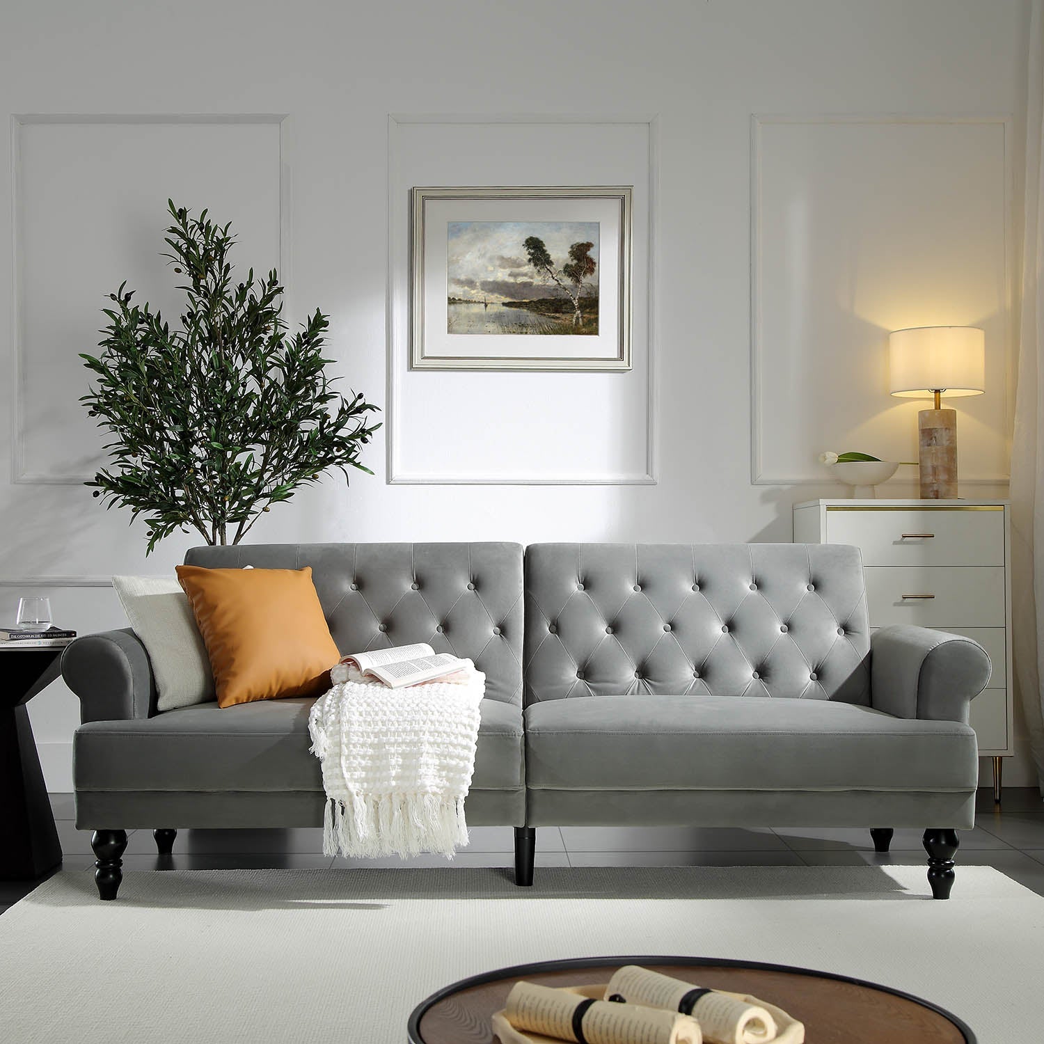 Hanney 3-Seater Chesterfield Sofabed in Grey Velvet
