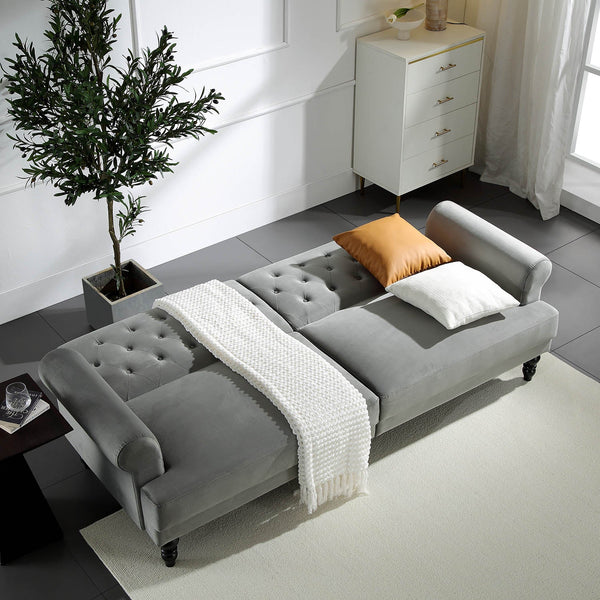 Hanney 3-Seater Chesterfield Sofabed in Grey Velvet