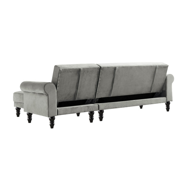 Hanney Chesterfield Chaise Sofabed in Grey Velvet