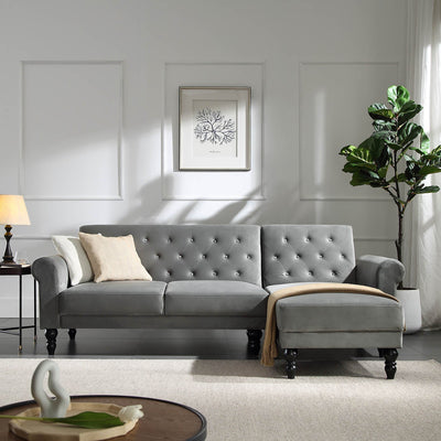 Hanney Chesterfield Chaise Sofabed in Grey Velvet