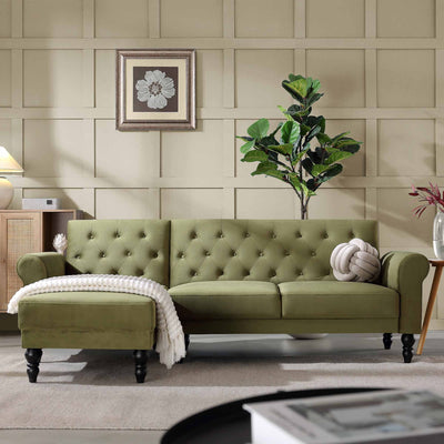 Hanney Chesterfield Chaise Sofabed in Moss Green Velvet