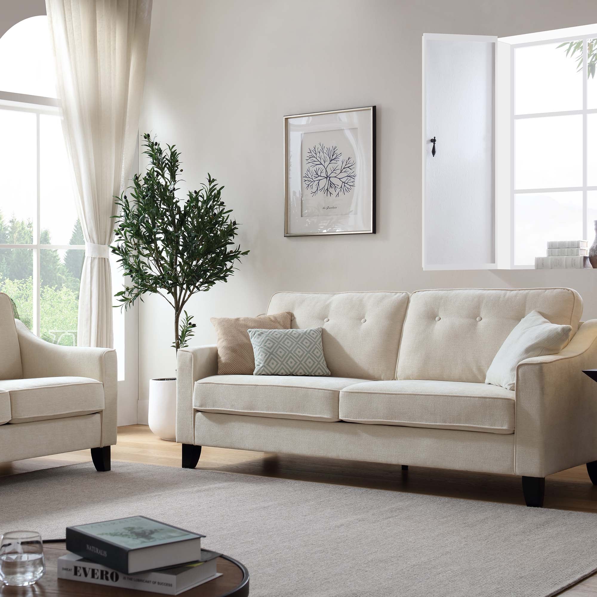 Harper 3-Seater Slope Arm Beige Woven Fabric Sofa