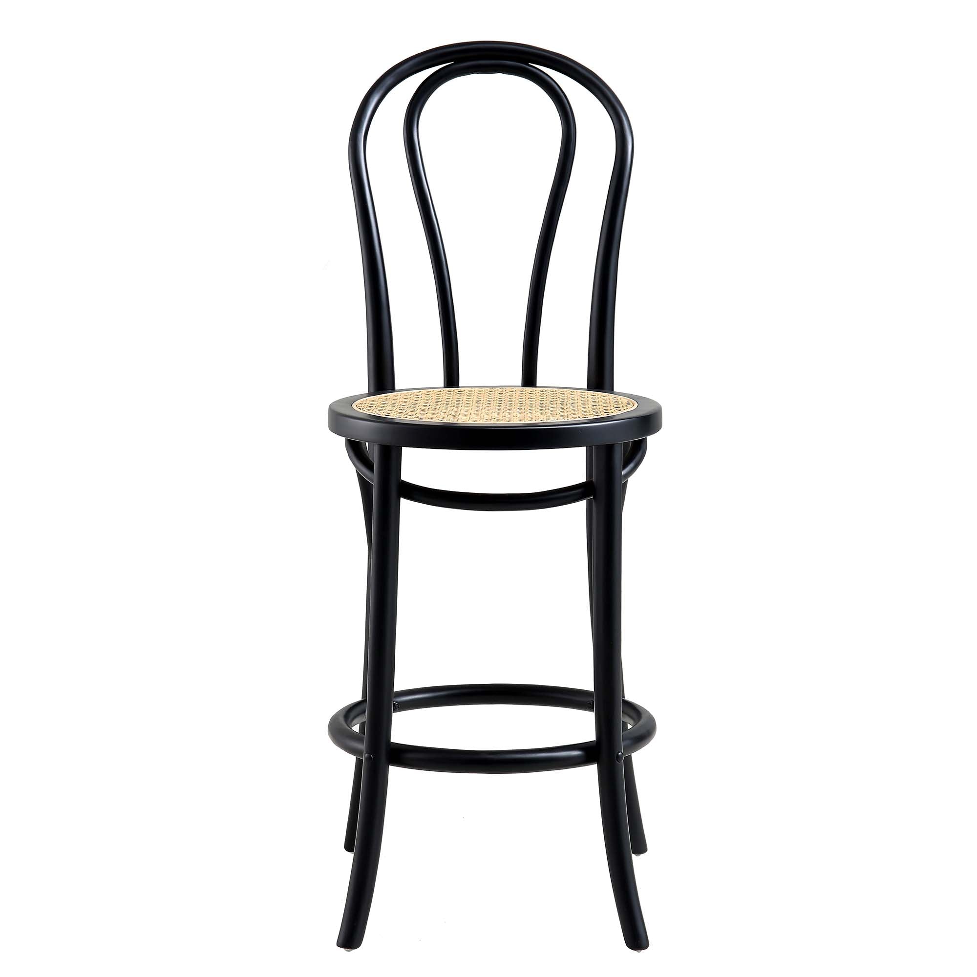Camille Elm Wood and Rattan Bentwood Counter Stool, Black