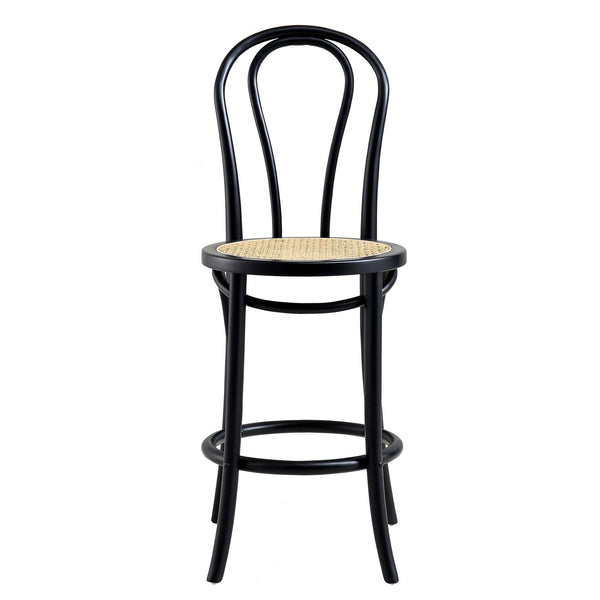 Camille Elm Wood and Rattan Bentwood Counter Stool, Black