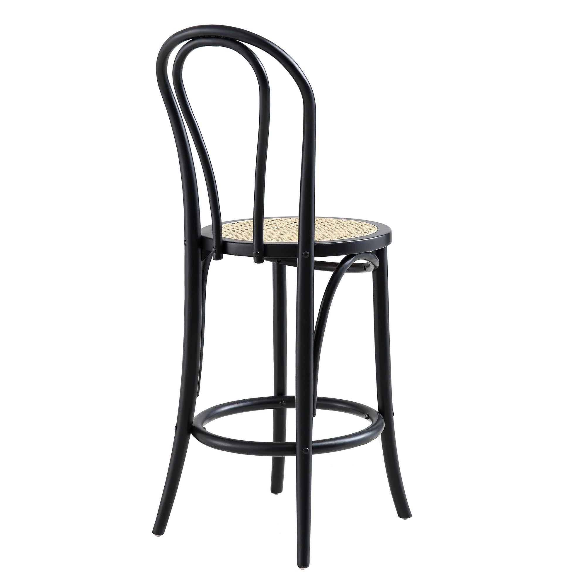 Camille Elm Wood and Rattan Bentwood Counter Stool, Black