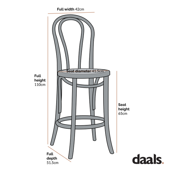Camille Elm Wood and Rattan Bentwood Counter Stool, Black
