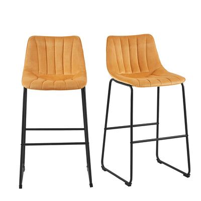Sutton Set of 2 Barstools with Fluted Back (Mustard Velvet)
