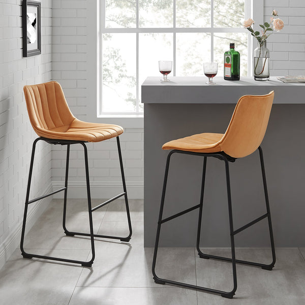 Sutton Set of 2 Barstools with Fluted Back (Mustard Velvet)