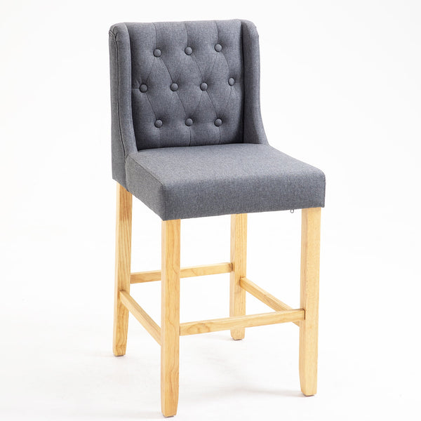Harbury Set of 2 Buttoned Bar Stools (Light Grey Linen)