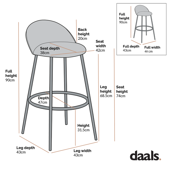 Barton Set of 2 Champagne Velvet Upholstered Bar Stools with Contrast Piping