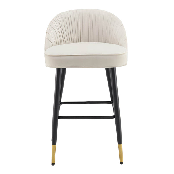 Miyae Set of 2 Pleated Champagne Beige Velvet Upholstered Counter Stools