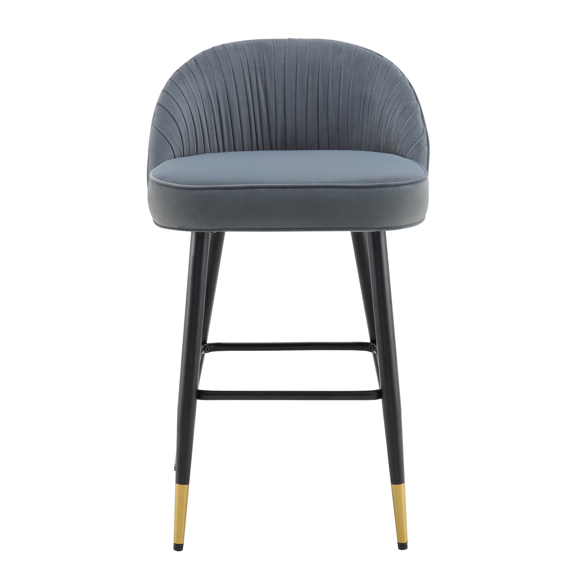Miyae Set of 2 Pleated Light Grey Velvet Upholstered Counter Stools