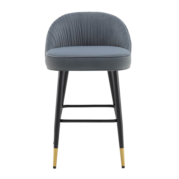 Miyae Set of 2 Pleated Light Grey Velvet Upholstered Counter Stools