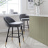 Miyae Set of 2 Pleated Light Grey Velvet Upholstered Counter Stools