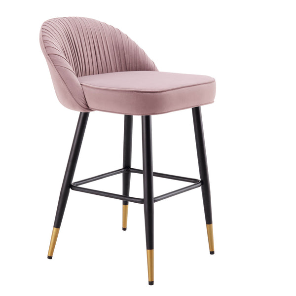 Miyae Set of 2 Pleated Pale Pink Velvet Upholstered Counter Stools