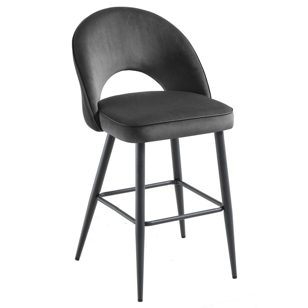 Oakley Set of 2 Dark Grey Velvet Upholstered Counter Stools with Contrast Piping