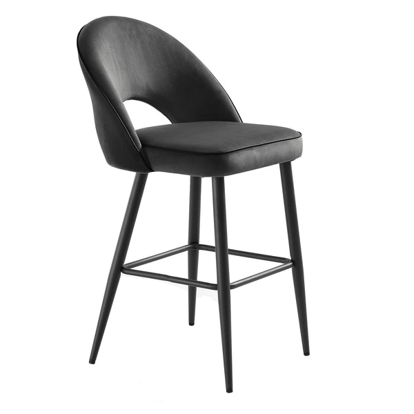 Oakley Set of 2 Dark Grey Velvet Upholstered Counter Stools with Contrast Piping