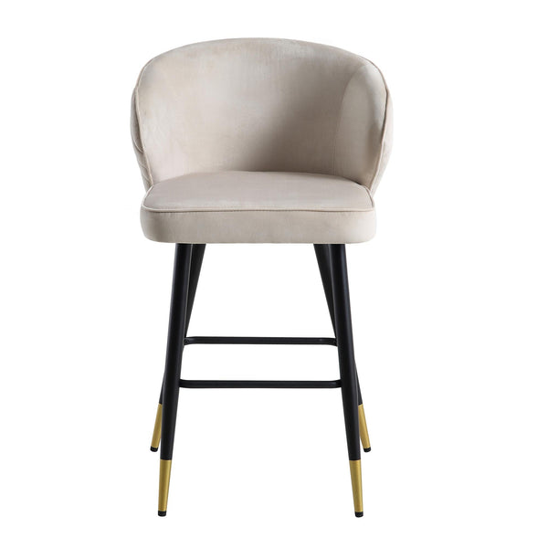 Langham Set of 2 Champagne Velvet Upholstered Carver Counter Stools