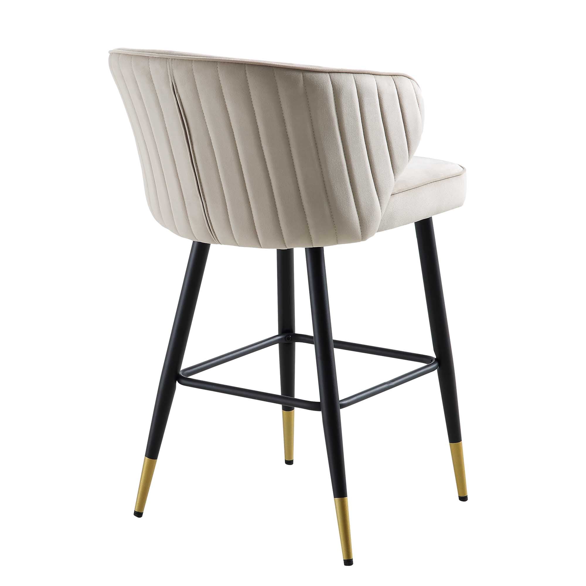 Langham Set of 2 Champagne Velvet Upholstered Carver Counter Stools