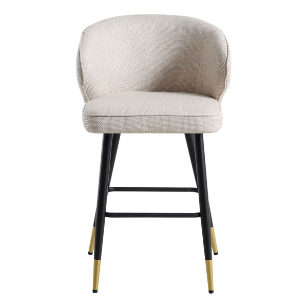 Langham Set of 2 Oatmeal Woven Fabric Upholstered Carver Counter Stools