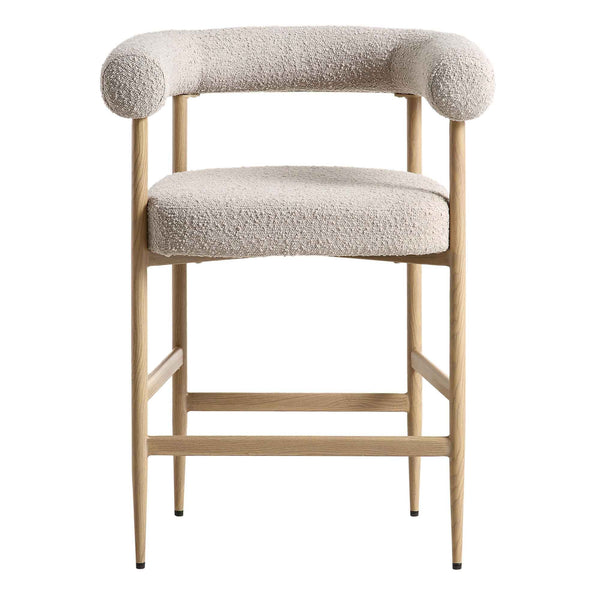 Fulbourn Taupe Boucle Counter Stool with Natural Wood Effect Legs