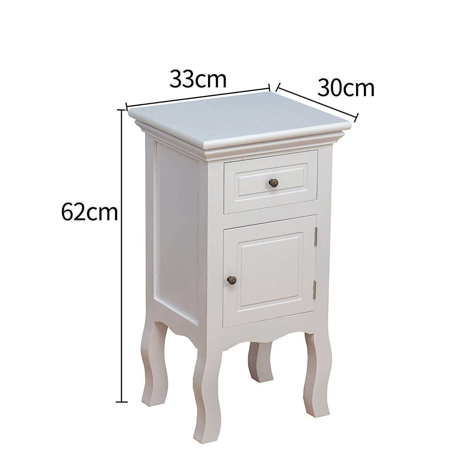 Wood White 1-Door 1-Drawer Bedside Table Nightstand Cabinet