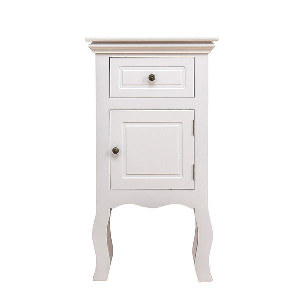 Wood White 1-Door 1-Drawer Bedside Table Nightstand Cabinet - daals