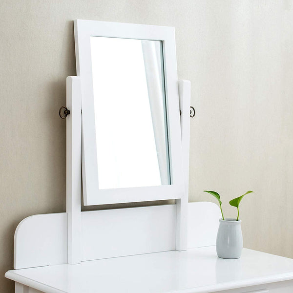1-Drawer White Dressing Table with Stool & Single Square Mirror - daals