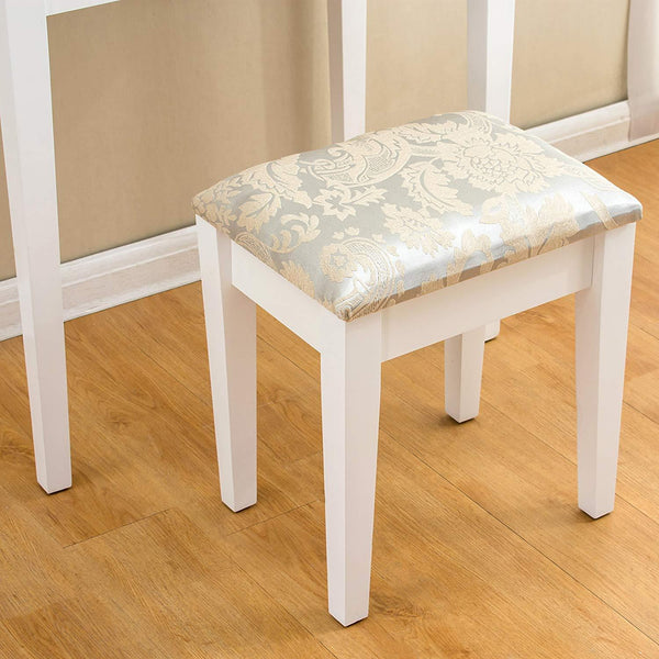 1-Drawer White Dressing Table with Stool & Single Square Mirror - daals