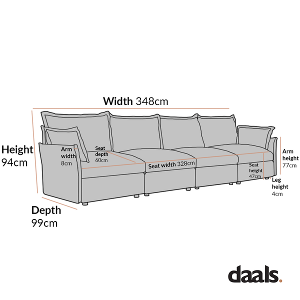 Byron Pillow Edge Moss Green Velvet Modular Sofa, 4-Seater