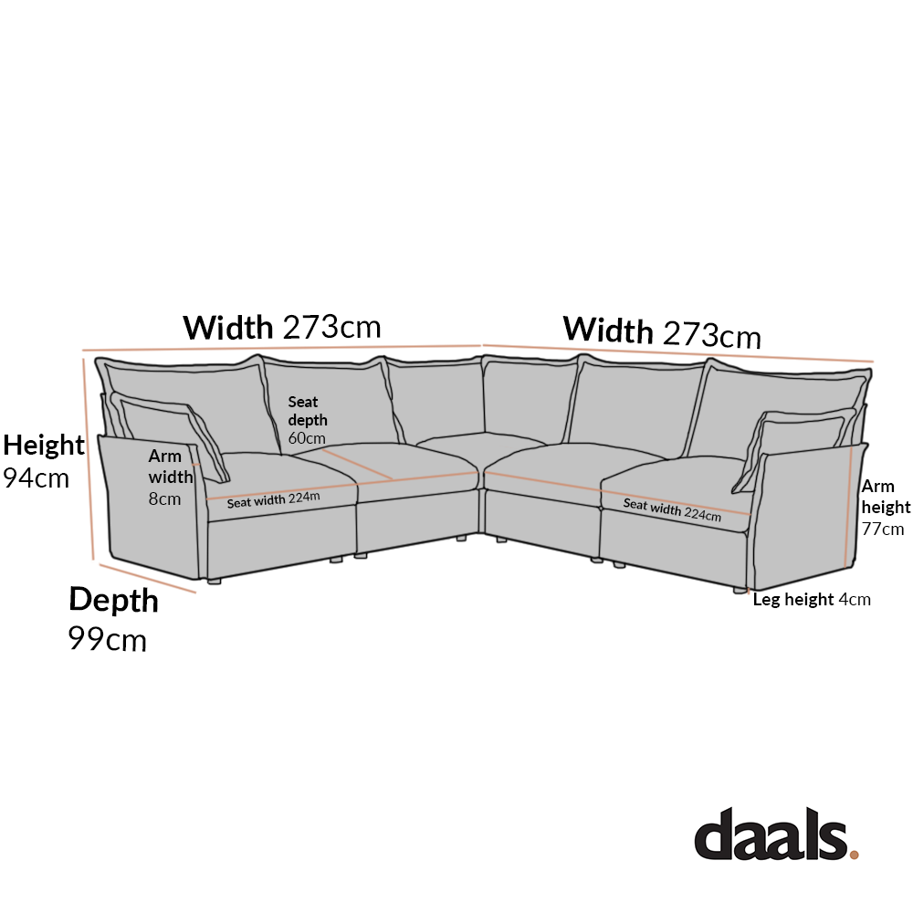 Byron Pillow Edge Beige Fabric Modular Sofa, 5-Seater Corner