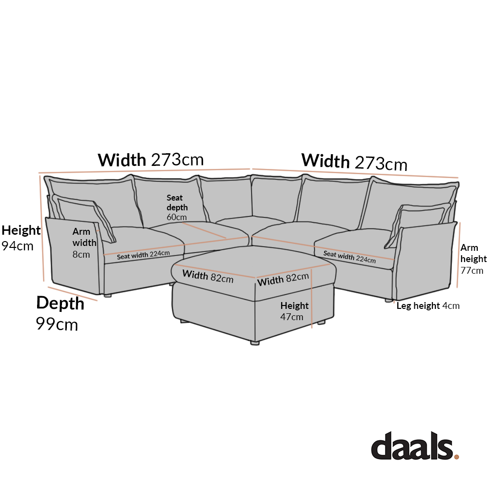 Byron Pillow Edge Moss Green Velvet Modular Sofa, 5-Seater Corner & Stool Set