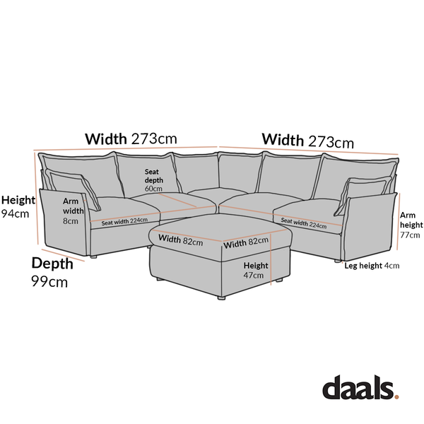Byron Pillow Edge Mist Grey Boucle Modular Sofa, 5-Seater Corner
