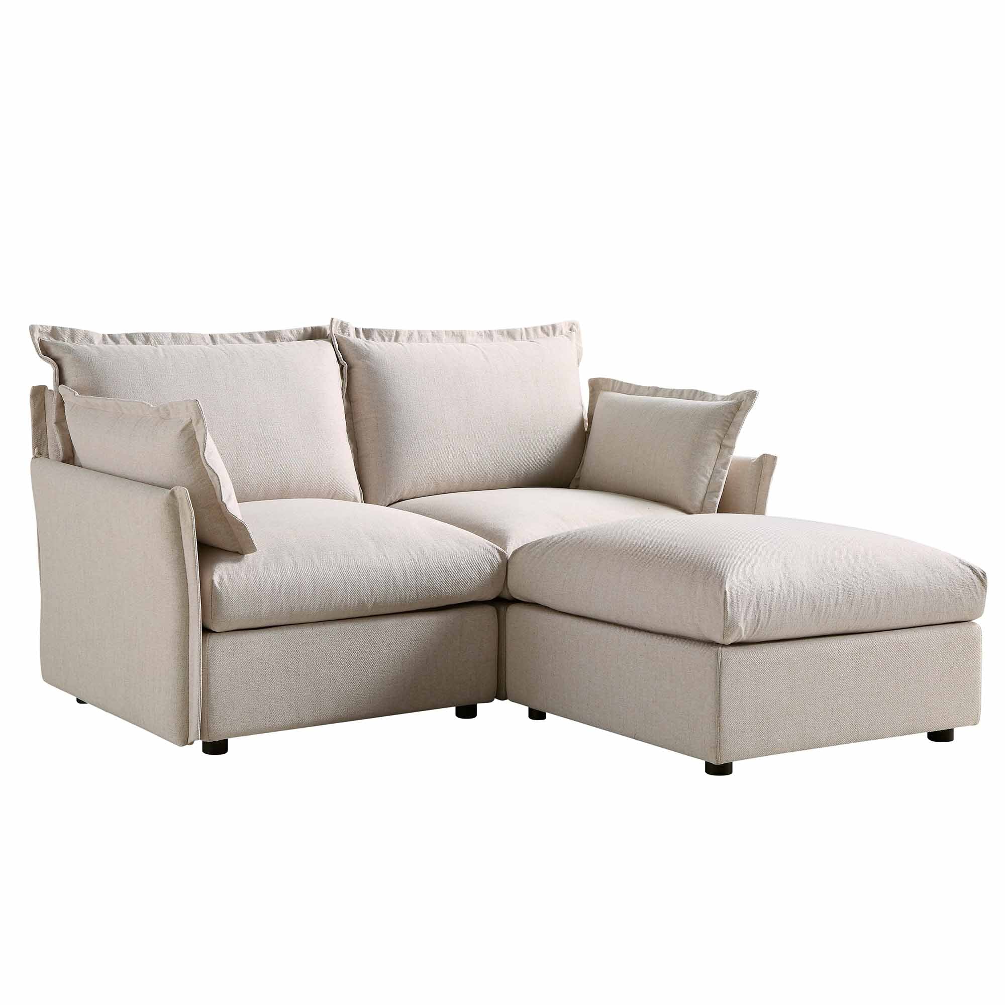 Byron Pillow Edge Beige Fabric Modular Sofa, 2-Seater Chaise