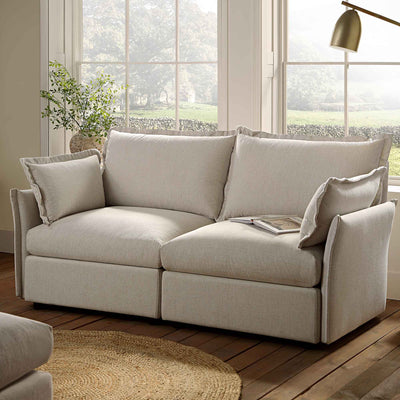Byron Pillow Edge Beige Fabric Modular Sofa, 2-Seater