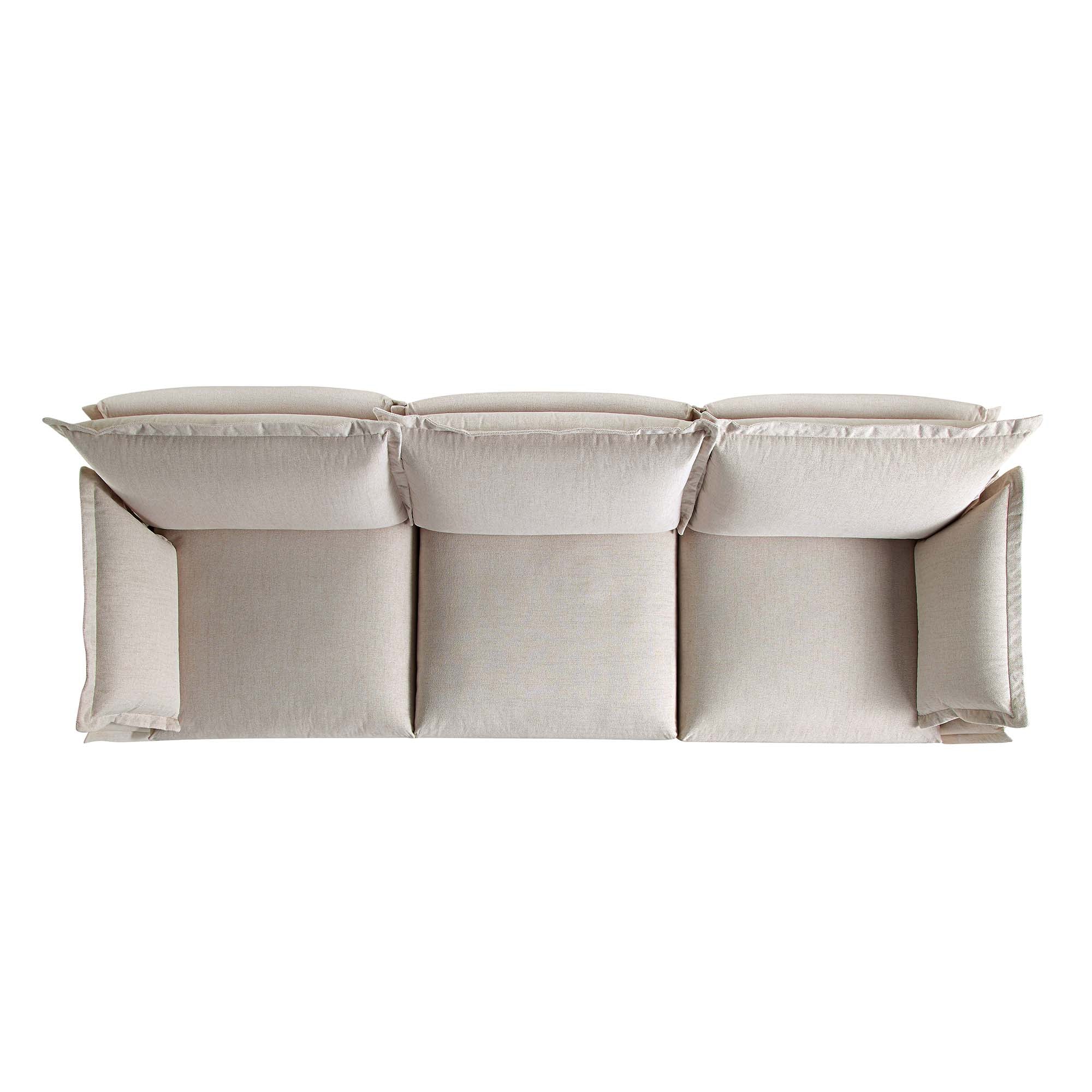 Byron Pillow Edge Beige Fabric Modular Sofa, 3-Seater