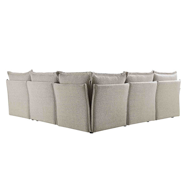 Byron Pillow Edge Mist Grey Boucle Modular Sofa, 5-Seater Corner