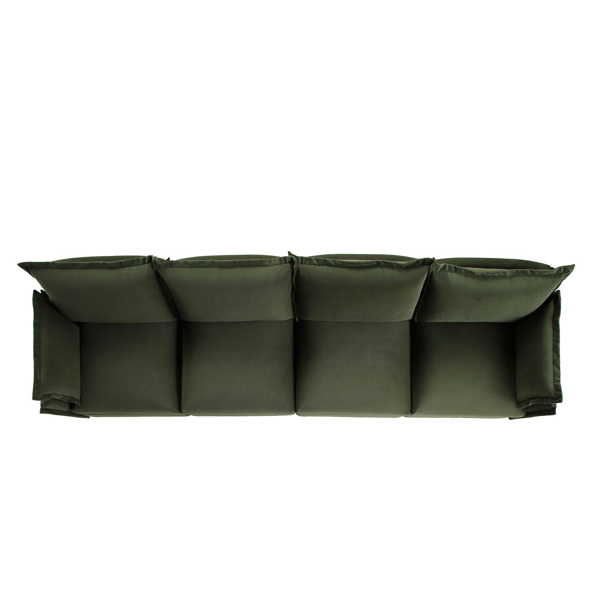 Byron Pillow Edge Moss Green Velvet Modular Sofa, 4-Seater