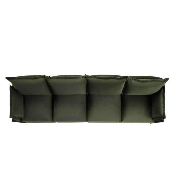 Byron Pillow Edge Moss Green Velvet Modular Sofa, 4-Seater