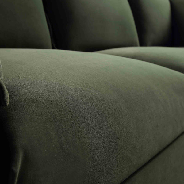 Byron Pillow Edge Moss Green Velvet Modular Sofa, 5-Seater Corner
